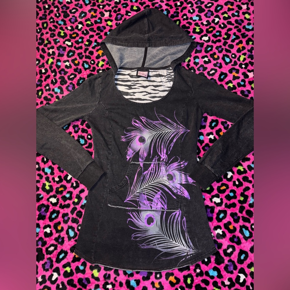 Small L.A Kitty Black and Purple Women's Hooded Top